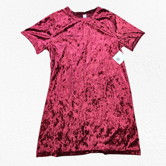 Scarlet Red Velvet Short Sleeve Luxe Velour Valentines Day Mini Dress Size Large - Picture 1 of 6